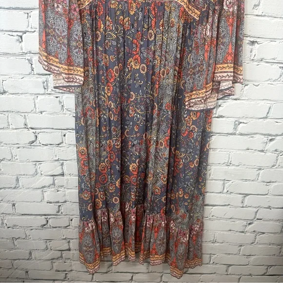 Aveology Floral Earth Angel Maxi Dress 22/24 Flare Sleeve Boho Southwestern - Picture 8 of 13